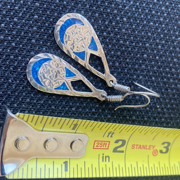 Hecho en Mexico sterling silver crushed Turquoise dangle earrings - Picture 3 of 6